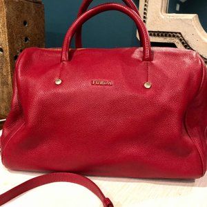 Furla Women's Red Leather Handbag with Shoulder Strap